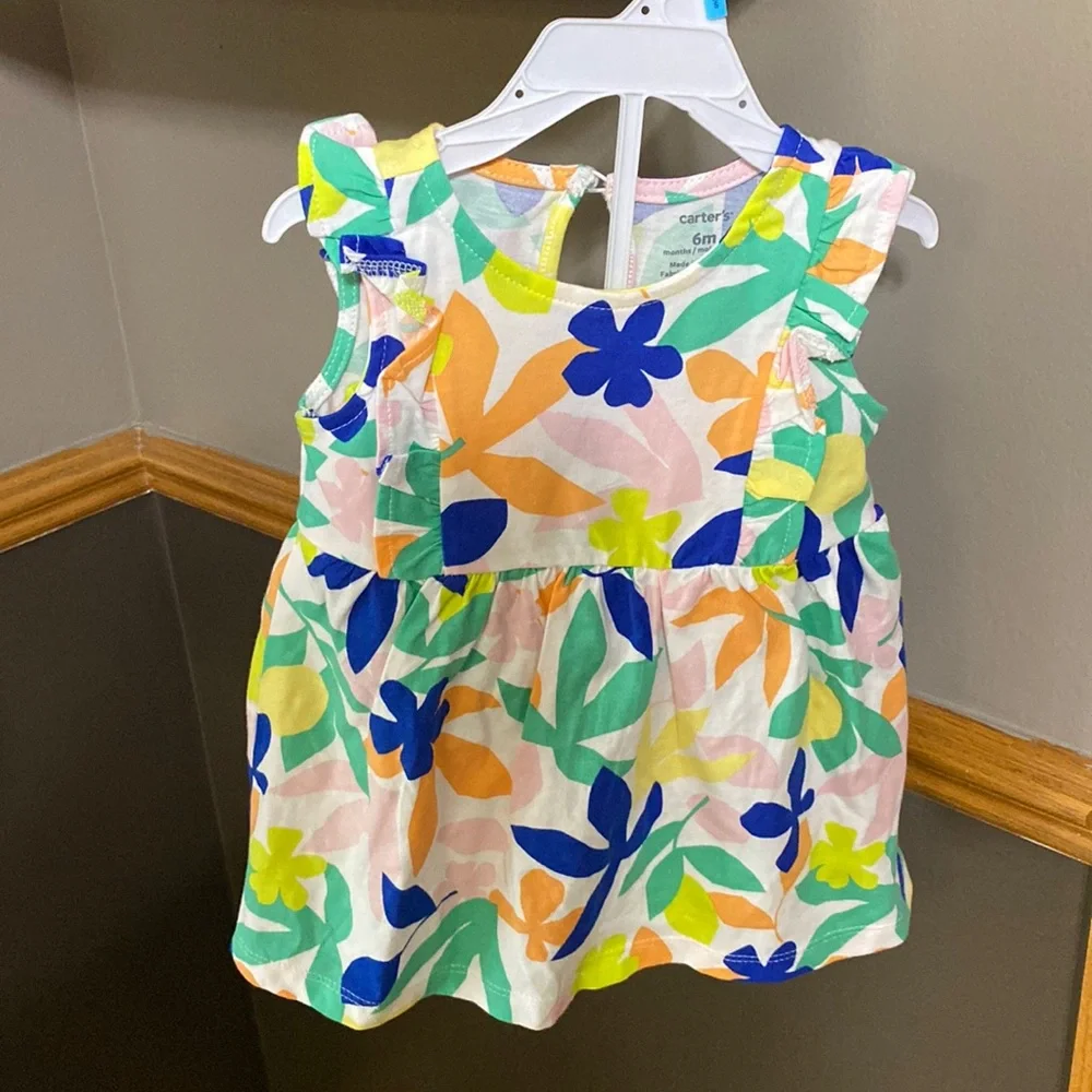 Carter’s floral cotton sleeveless dress with matching diaper cover size 6 months